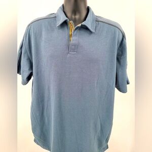 REÍ men’s snap front UPF 50+ blue polo shirt, size XL